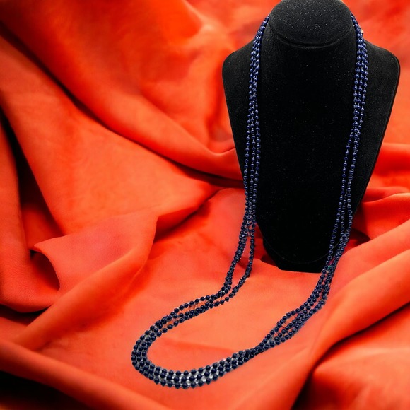 Vintage 3 Navy Blue Mini Beaded 17.75 Inch Long Necklace! - Picture 1 of 5